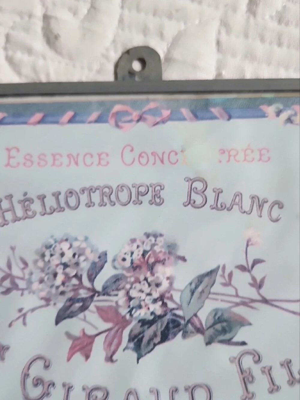 Vintage Floral Framed Wall Hook - Blue & Pink Heliotrope Design